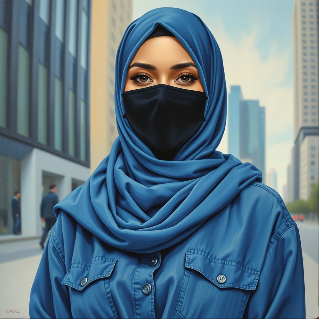 Modern Oil Painting of Woman in Hijab