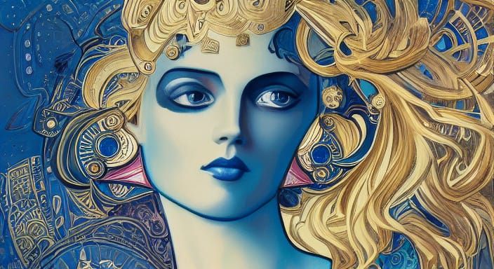 Art Deco Goddess in Vibrant Peacock Hues