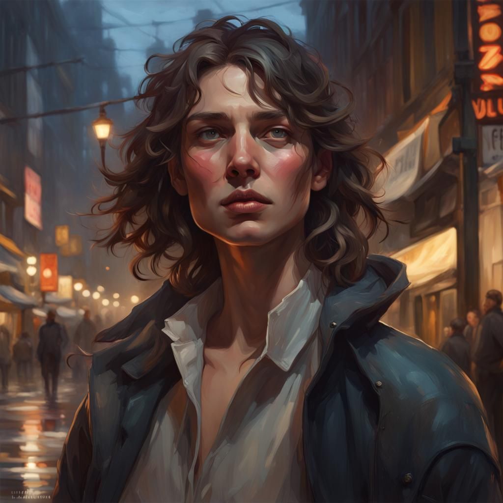 Dreamy Street Scene at Night in Impressionist Style