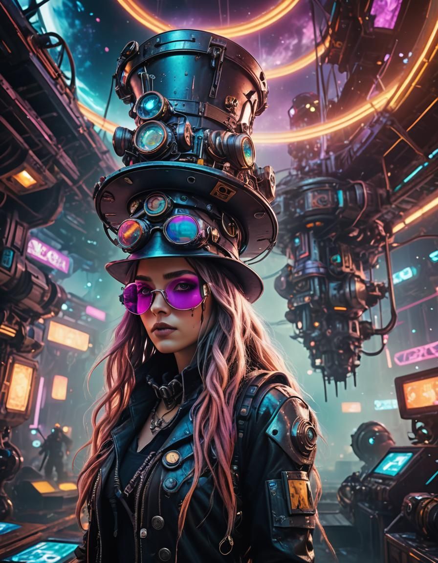 Cybergoth Girl in Sci-Fi Galaxy: Neon Illustration
