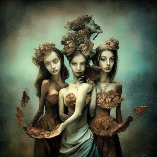 The Fates: Surreal Mixed Media Art