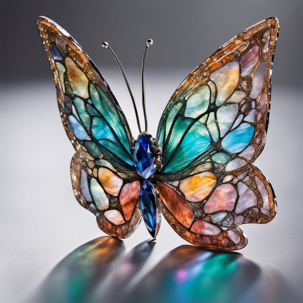 Crystal Butterfly: Translucent Wings Shimmering Like Stained...