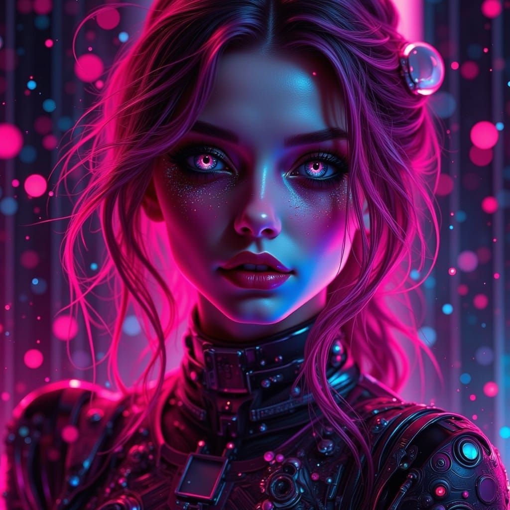Glowing Magenta Goddess in Cyberpunk Neon