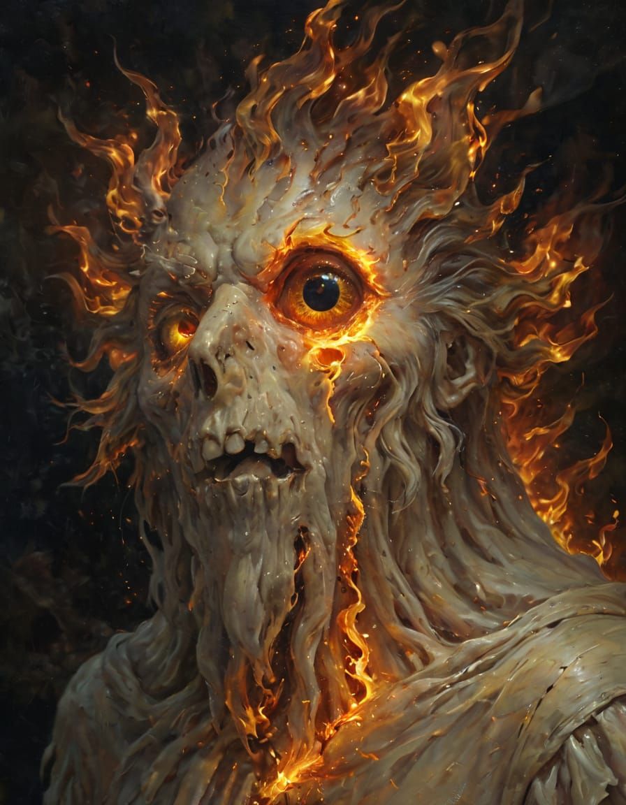 Fiery One-Eyed Ghost in Vibrant Surrealism