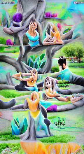 Meditating Together in Garden with Family Tree in Acrylic Ar...