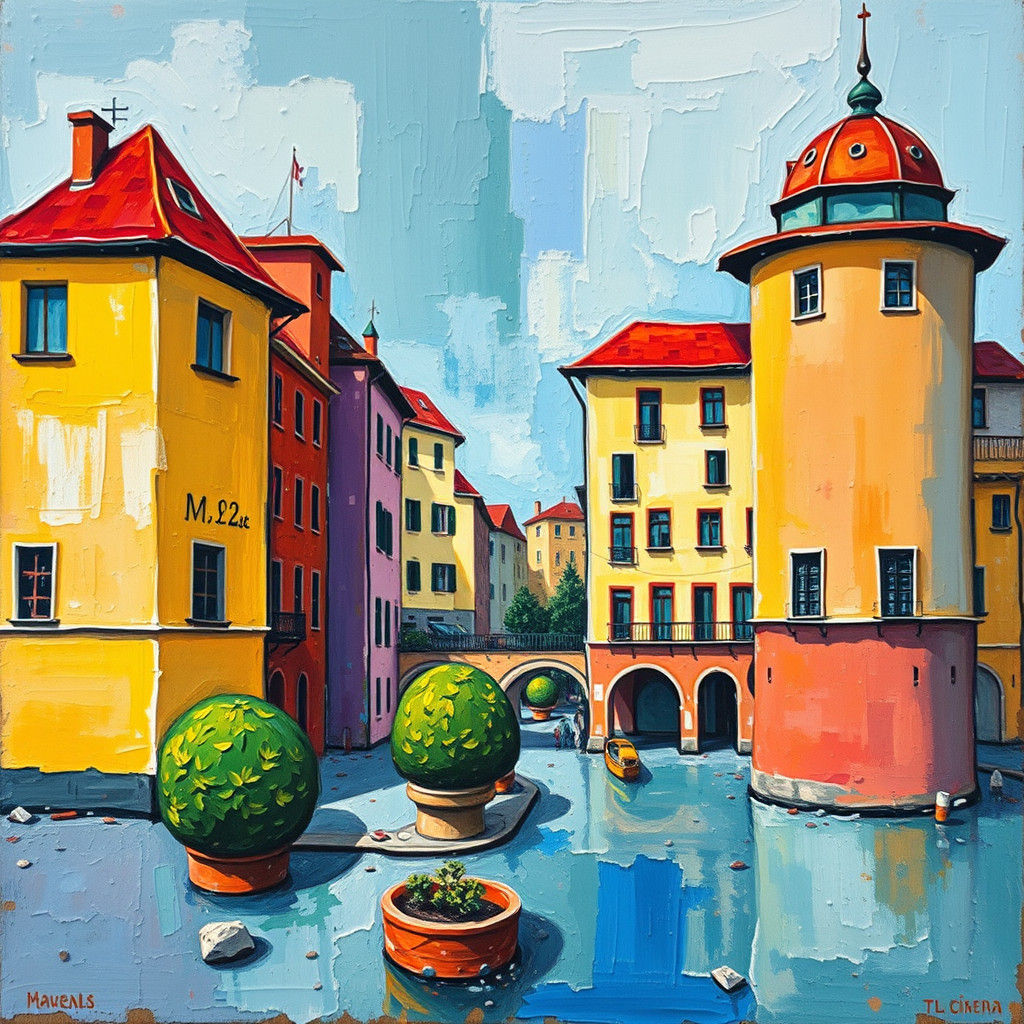 Bauhaus World Peace in Watercolor Neo-Impressionism