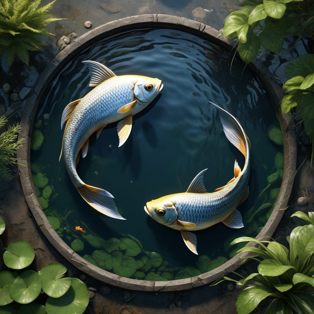 Two Fish in Harmonious Balance, Hyperdetailed Concept Art