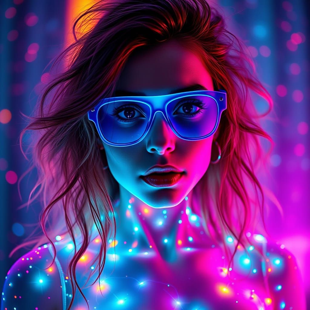 Futuristic Retro Woman Radiates Bio-Luminescent Glow