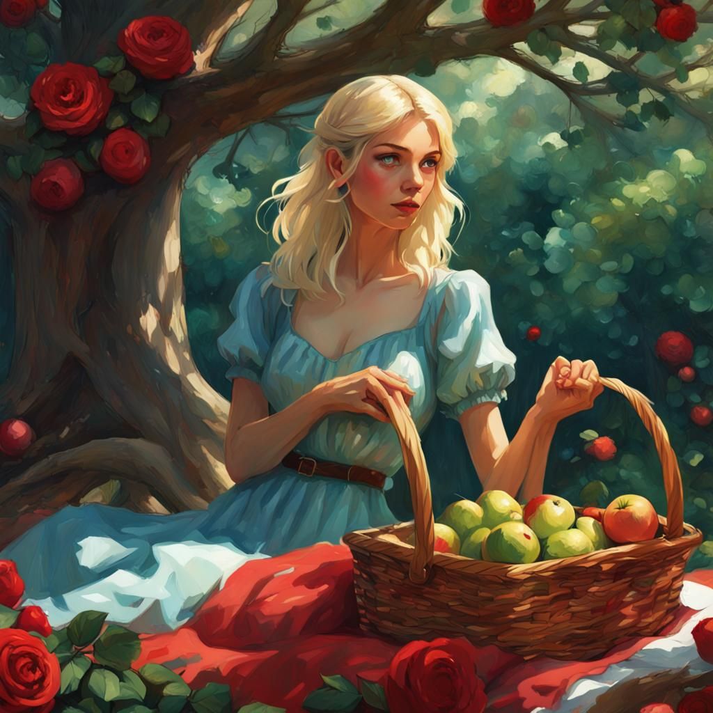 Enchanted Tree with Glowing Fruit, Art Nouveau Portrait