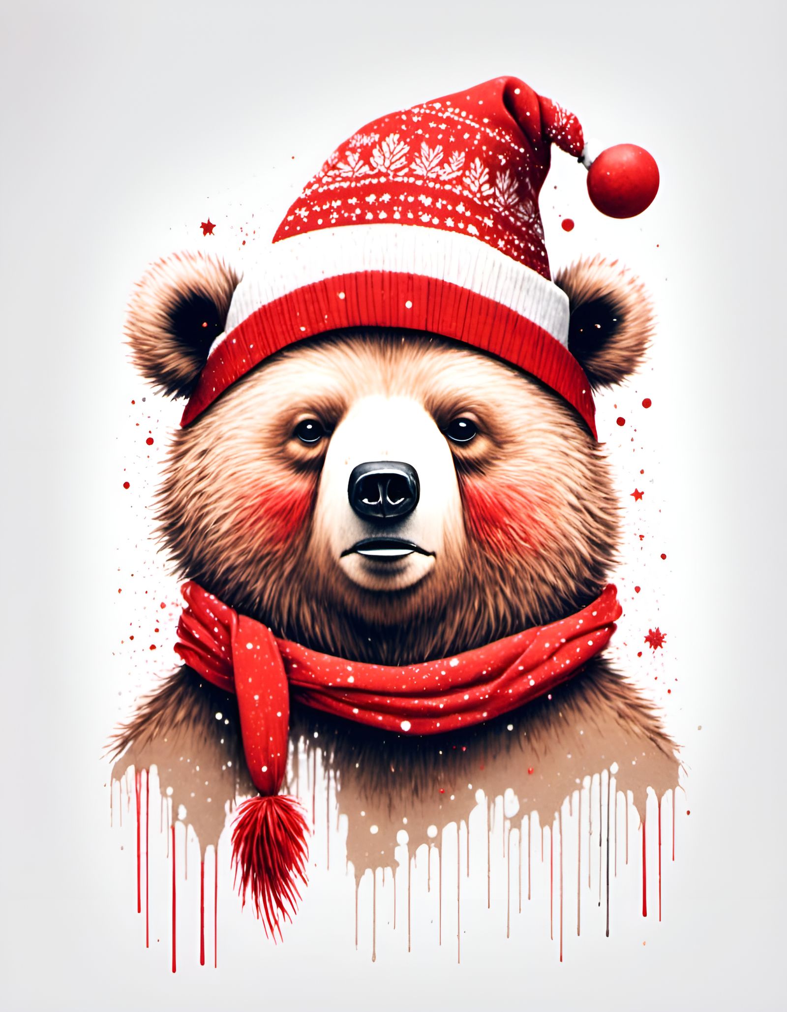Cute Bear in Red Hat Christmas Illustration