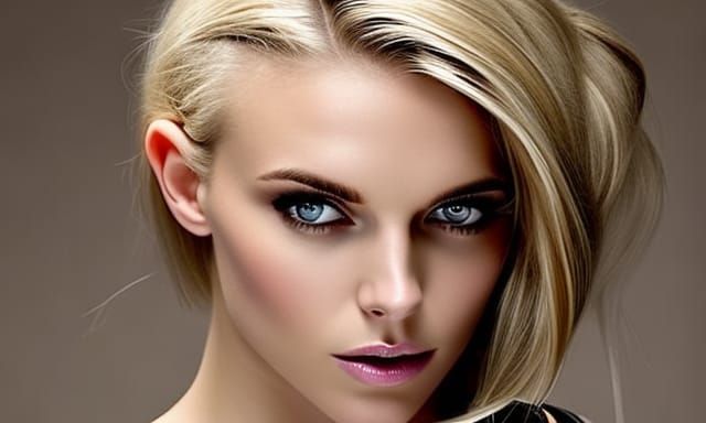 Exquisite Smoldering Girl with Short Blonde Hair