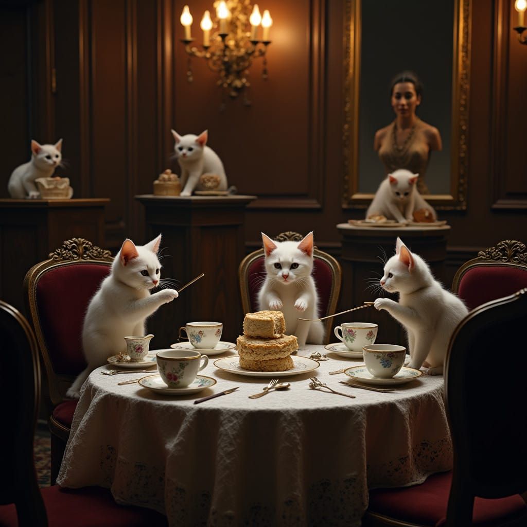Steampunk Taxidermy Cats Host Exquisite Tea Party in Ancient...