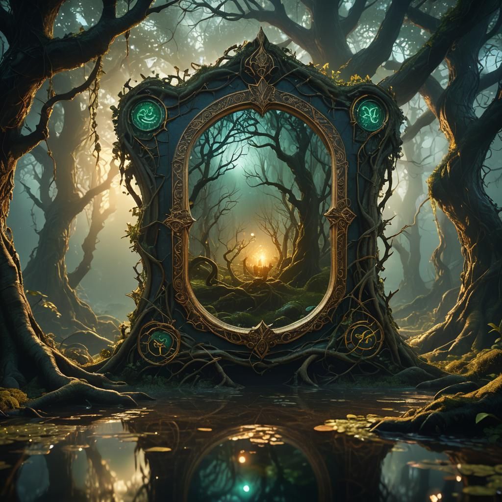 Mystical Mirror in Fantasy Forest: Matte Painting