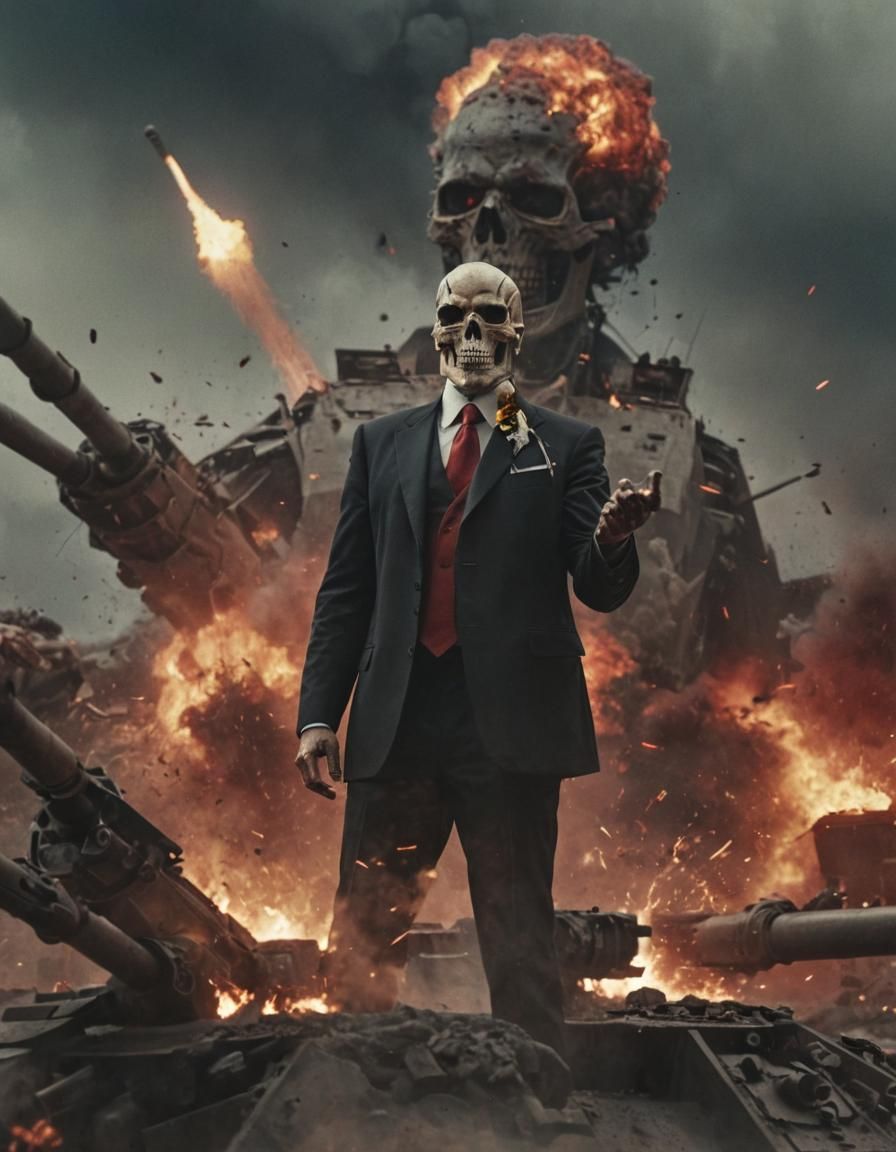 Vic Rattlehead as President on Battlefield in Cinematic Styl...