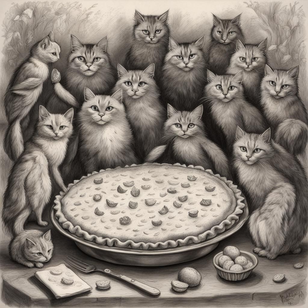 Blackbirds Baked in a Pie, Louis Wain Style