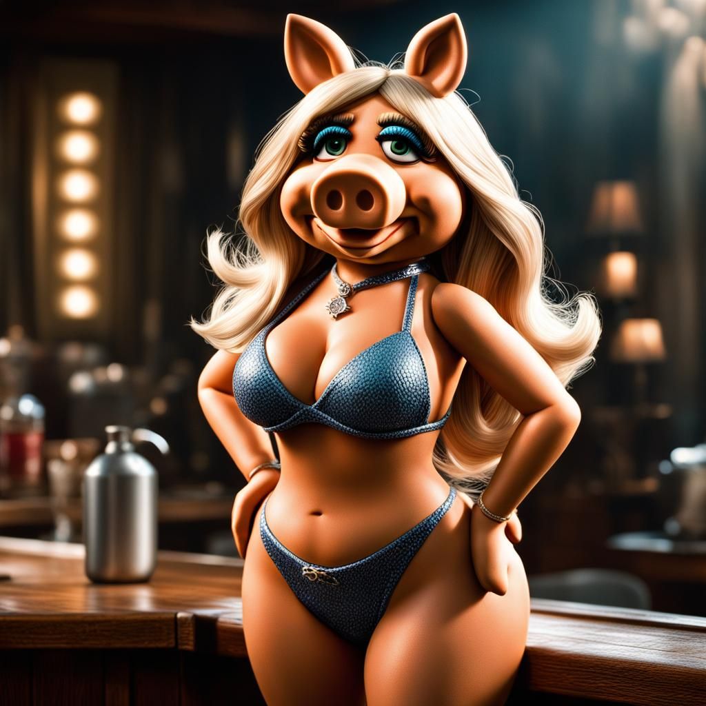 Hyperrealistic Miss Piggy in Bikini, Detailed Render