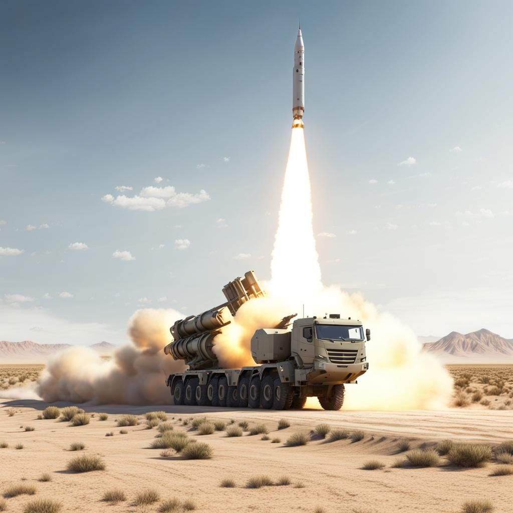 Photorealistic Scud Missile Launch in Desert