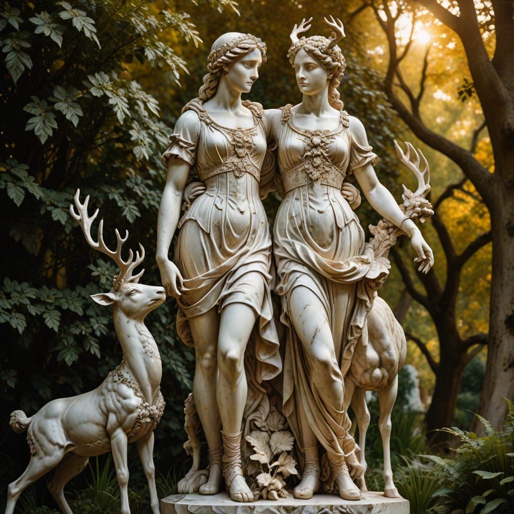 Marble Artemis Sculpture in Baroque Style