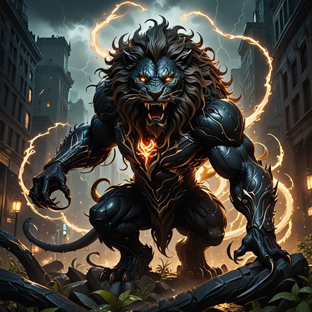 Venomized Lion: Cyberpunk-Inspired Hybrid Beast