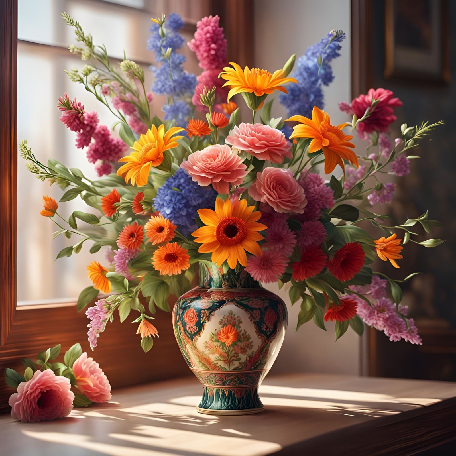 Vibrant Flower Bouquet Still Life in Sunlight