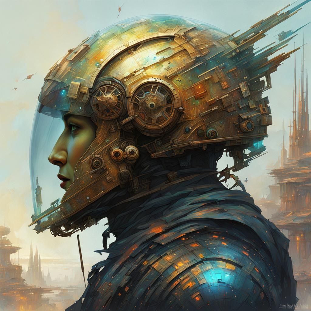 Futuristic Cosmic Helmet in Acrylic Art Style