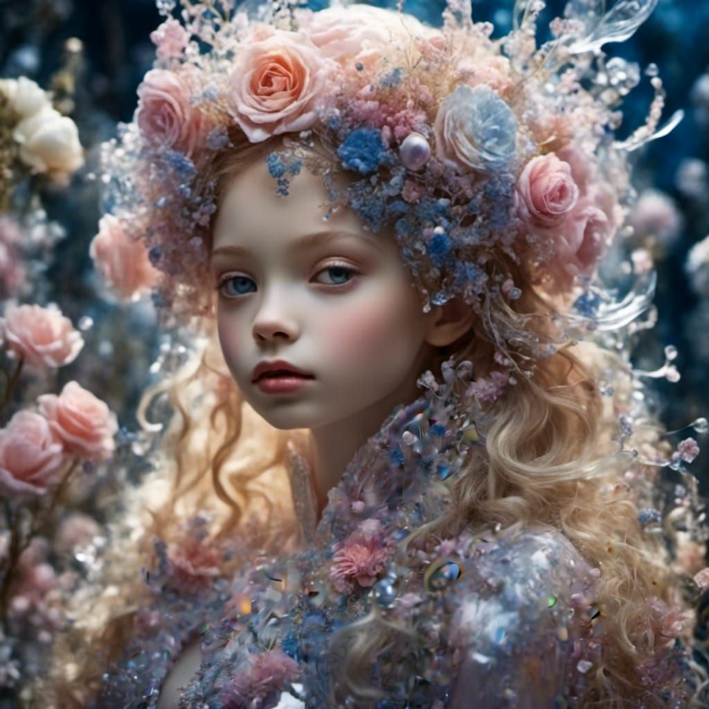 Girl with Umbrella in Spring Cherry Blossoms