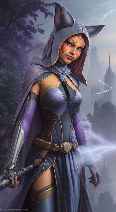 Ahsoka as Bat Girl in Ethereal Fantasy Style