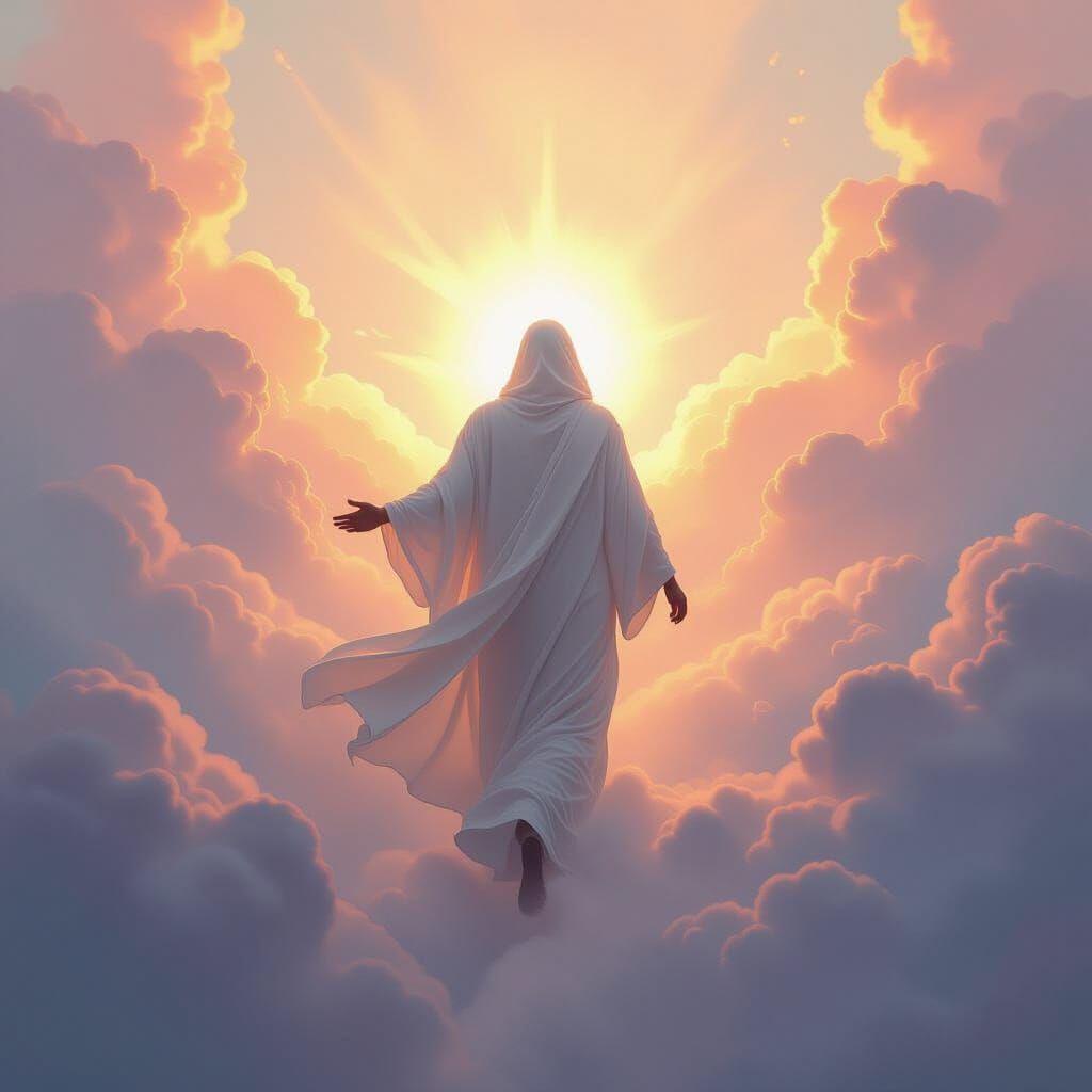 Ethereal Figure Ascending to Dreamlike Realm