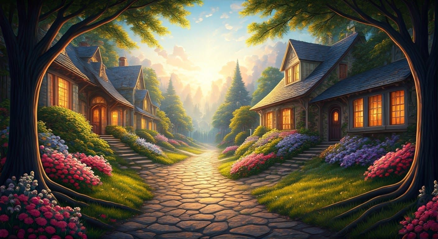 Ethereal Golden Hour Landscape in Fantasy Style