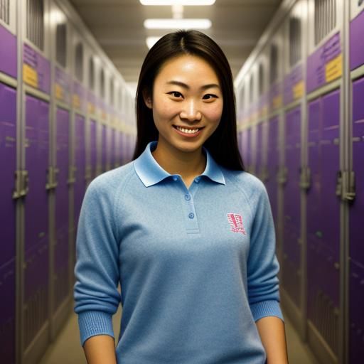 Hyperrealistic Portrait of a Chinese Teen in Locker Room