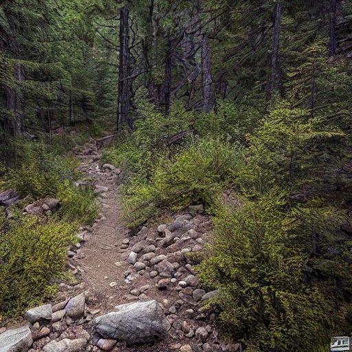 Photorealistic Mountain Trail Through Dense Forest