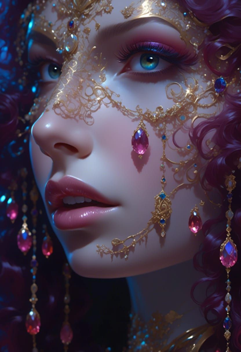 Jeweled Lady Portrait in Rococo Style