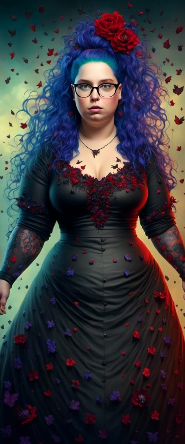 Tattooed Woman Portrait in Alcohol Ink Style