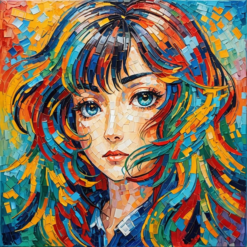 Anime Girl in Expressionist Impasto Oil Painting