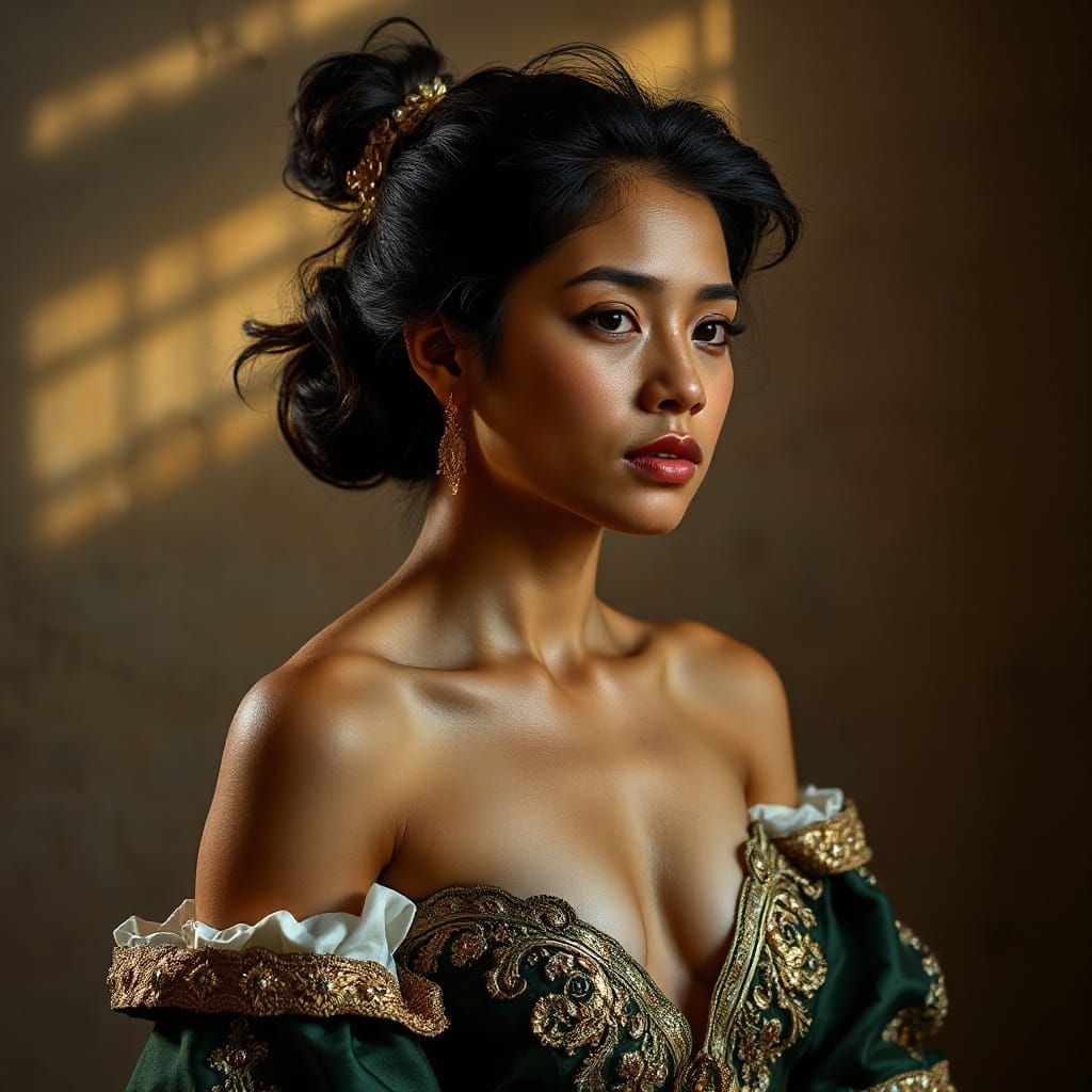 Cambodian Woman Portrait in Renaissance-Inspired Style