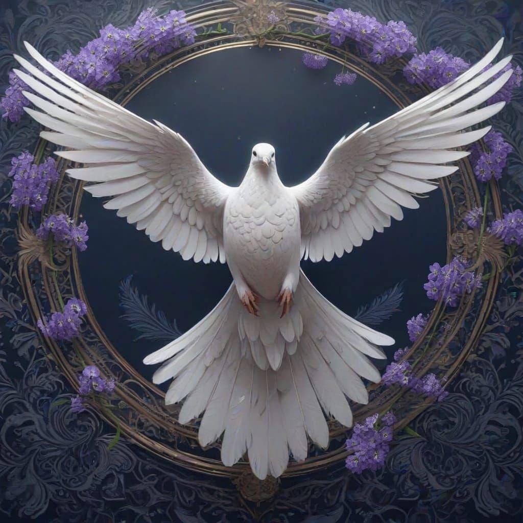 Dove Against Paisley Background in Art Nouveau Style