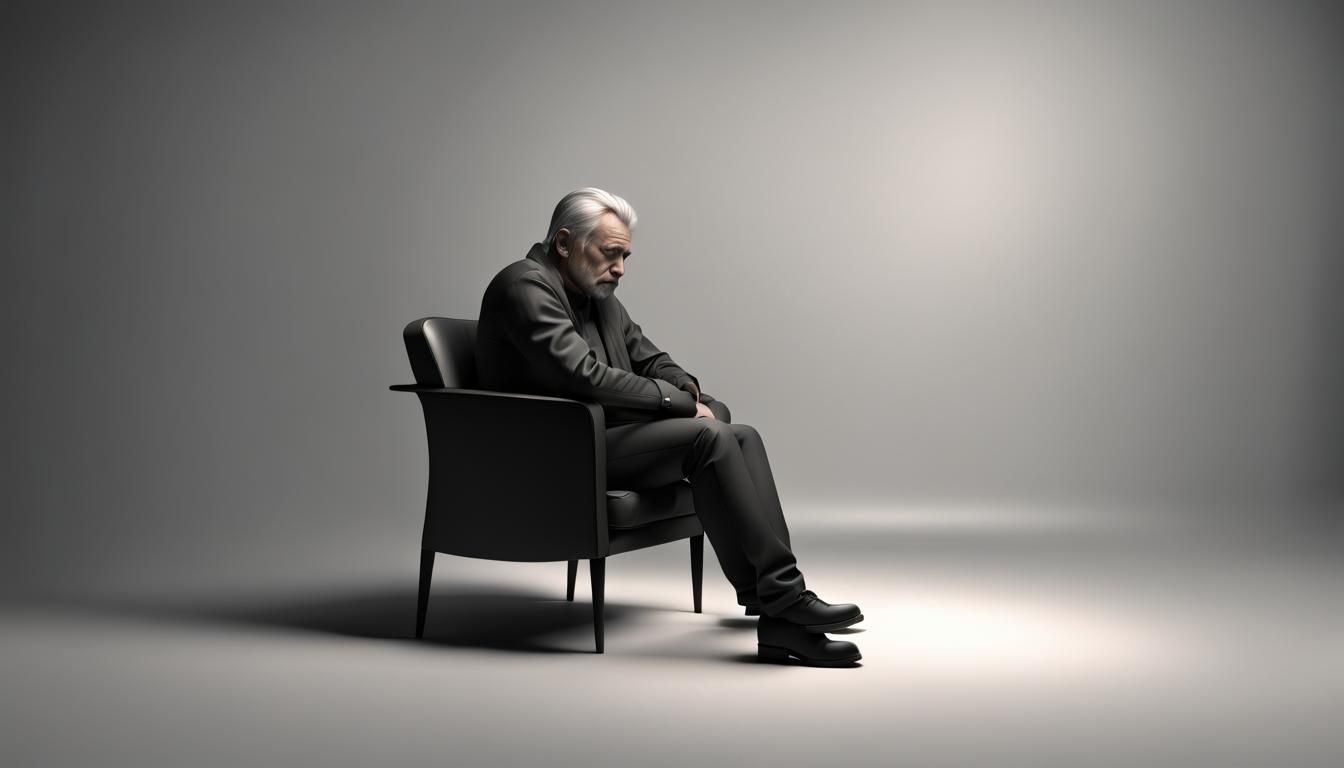 Sad Man in Chair: Photorealistic 8K Render