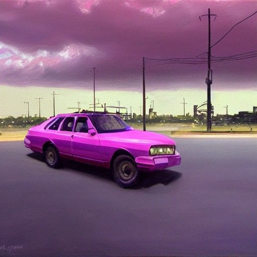 Dystopian City Car Scene in Oil Painting Style