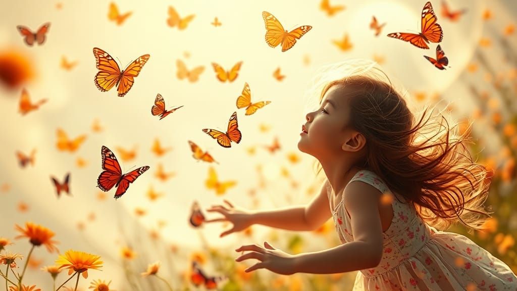 Girl Flying with Butterflies: Cinematic Matte Painting