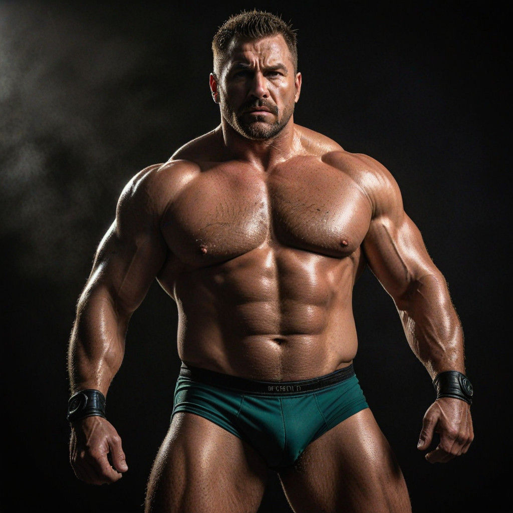 Chiseled Burly Wrestler in Moody Golden Lighting