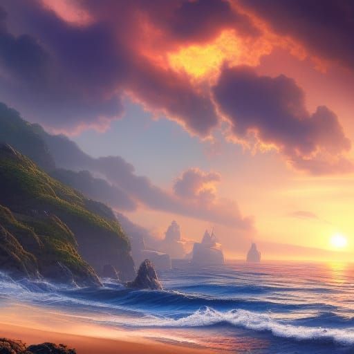 Epic Sunset Over the Ocean: Digital Matte Painting