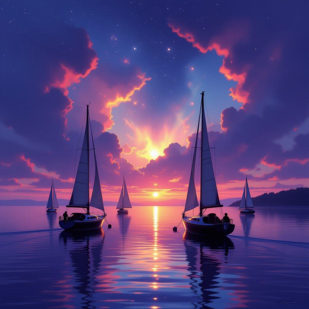 Twilight Harbor Reflecting Nebula, Painterly Style