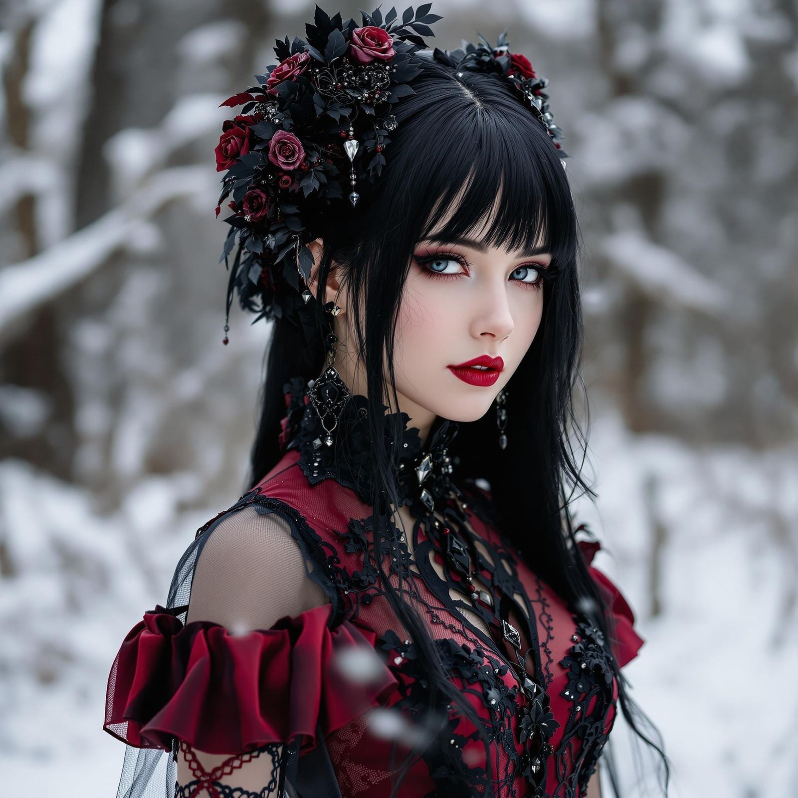 Ethereal Gothic Winter Portrait in Dark Romantic Style