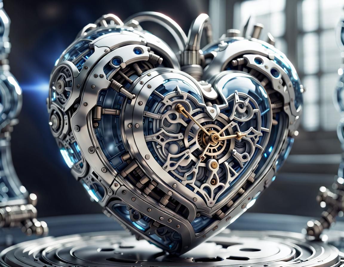 Mecha heart filled with colored quicksilver