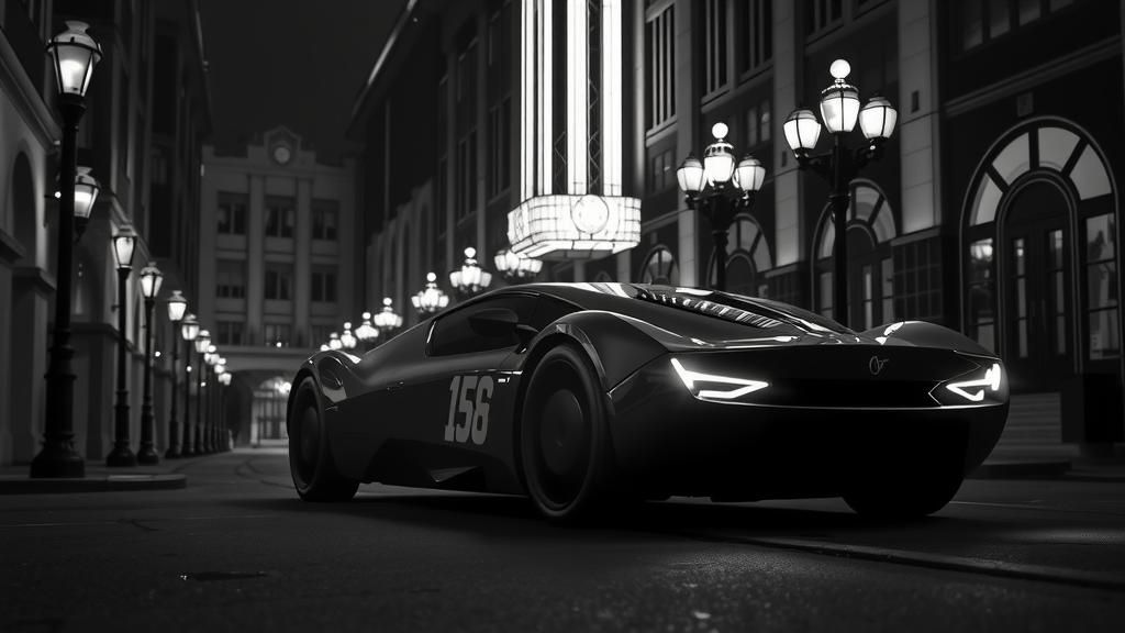 Art Deco Supercar in Metropolis-Inspired Film Noir