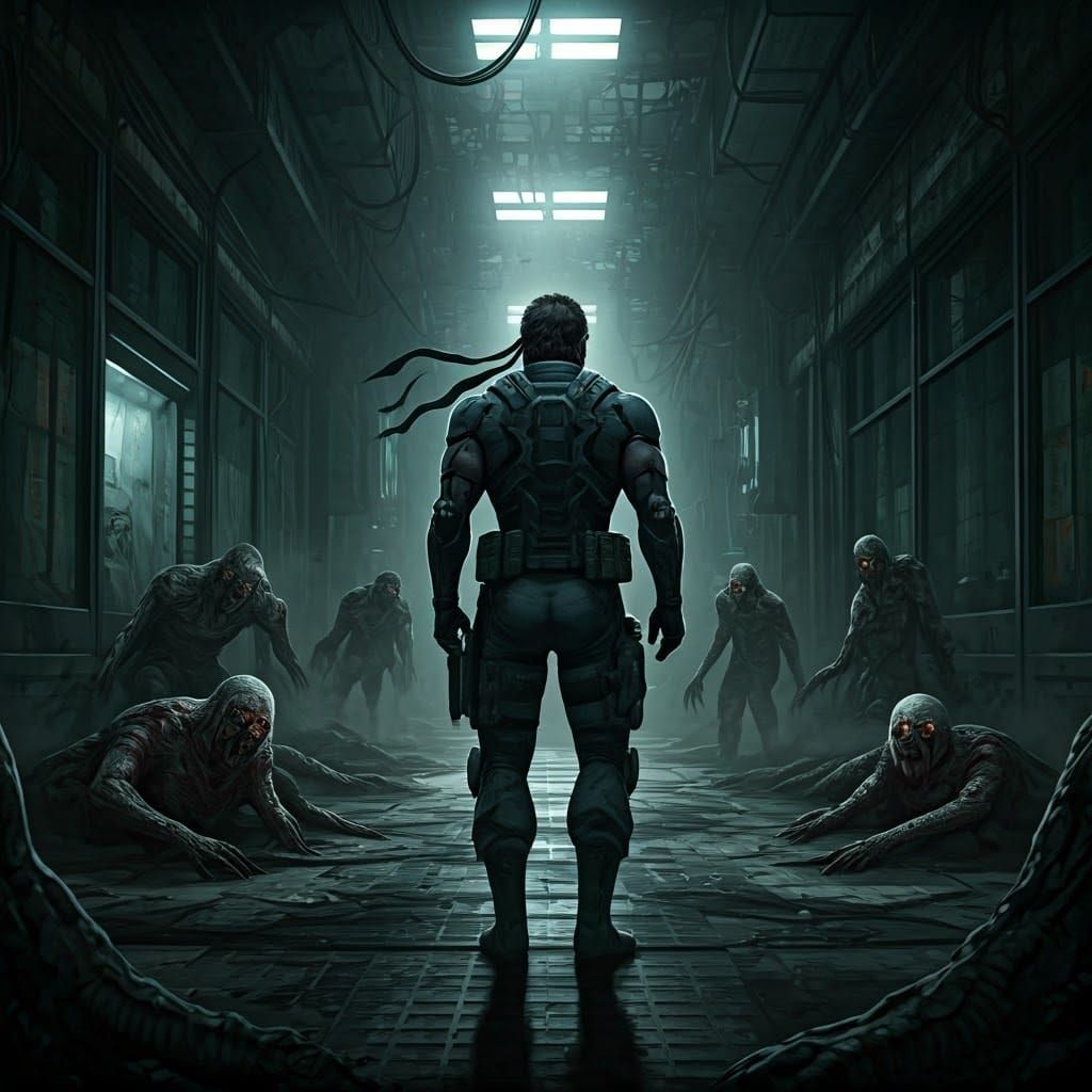 Solid Snake in Cyberpunk Resident Evil Lab