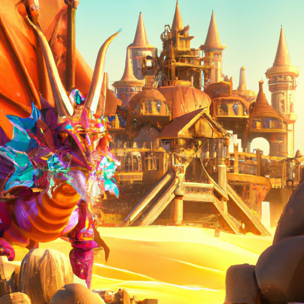Gem Dragon Guarding Ornate Desert Palace