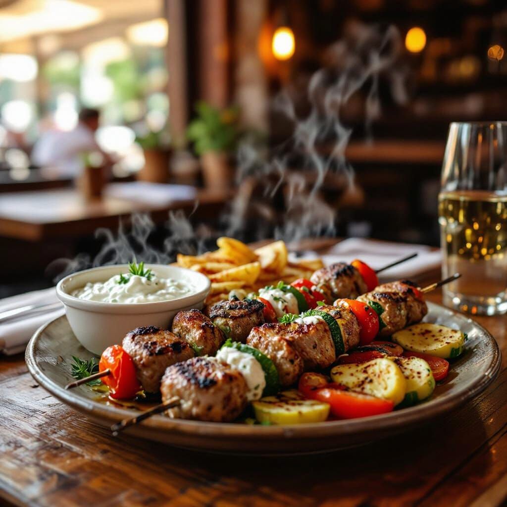 Juicy Souvlakia in Cozy Greek Taverna