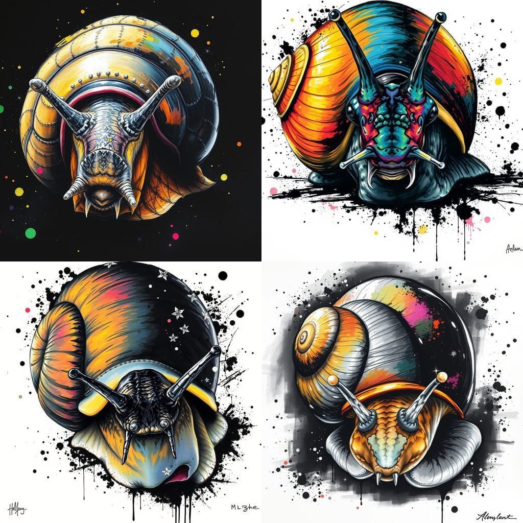 Lifelike Black Ink Snail Portrait in Vibrant Colors