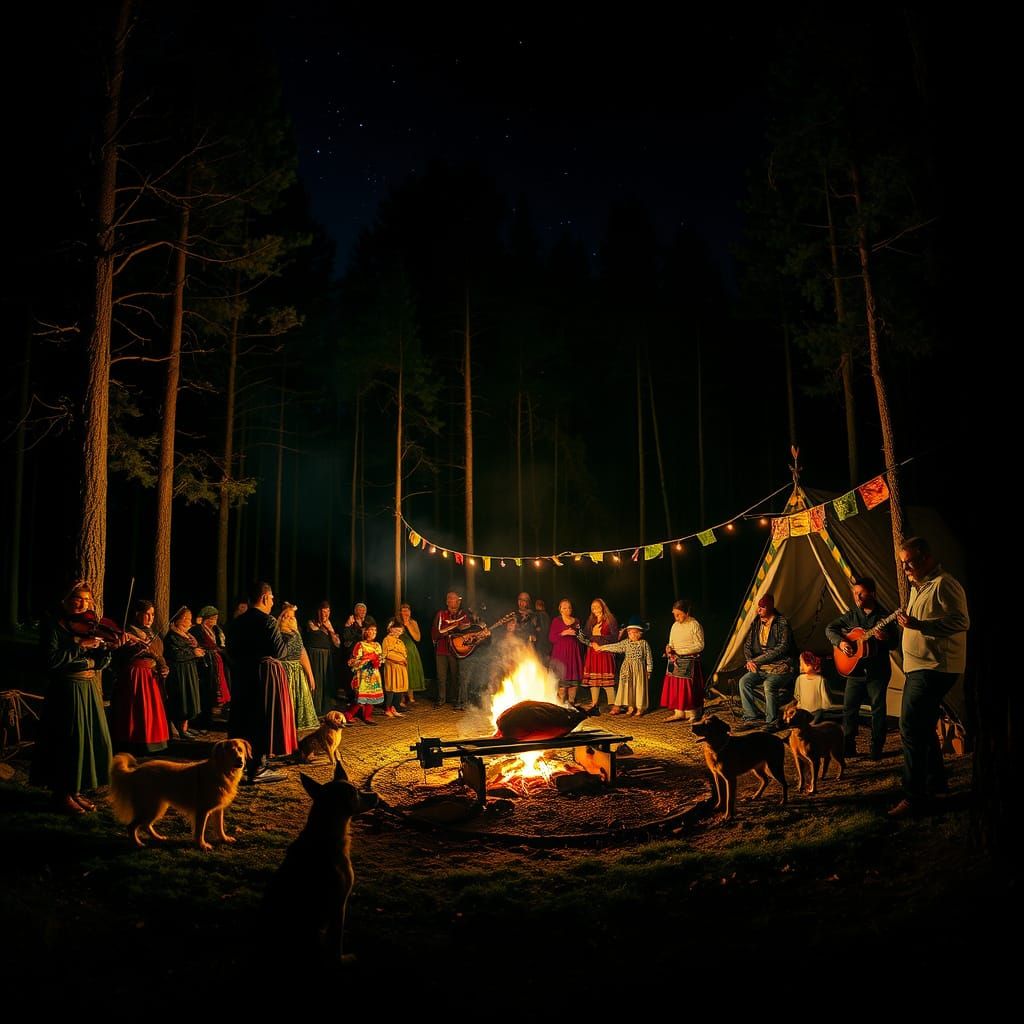 Romani Campfire Dance Under Starry Sky